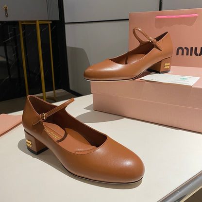 MARY JANE SHOES CLASSIC CARAMEL COLOR SHEEPSKIN