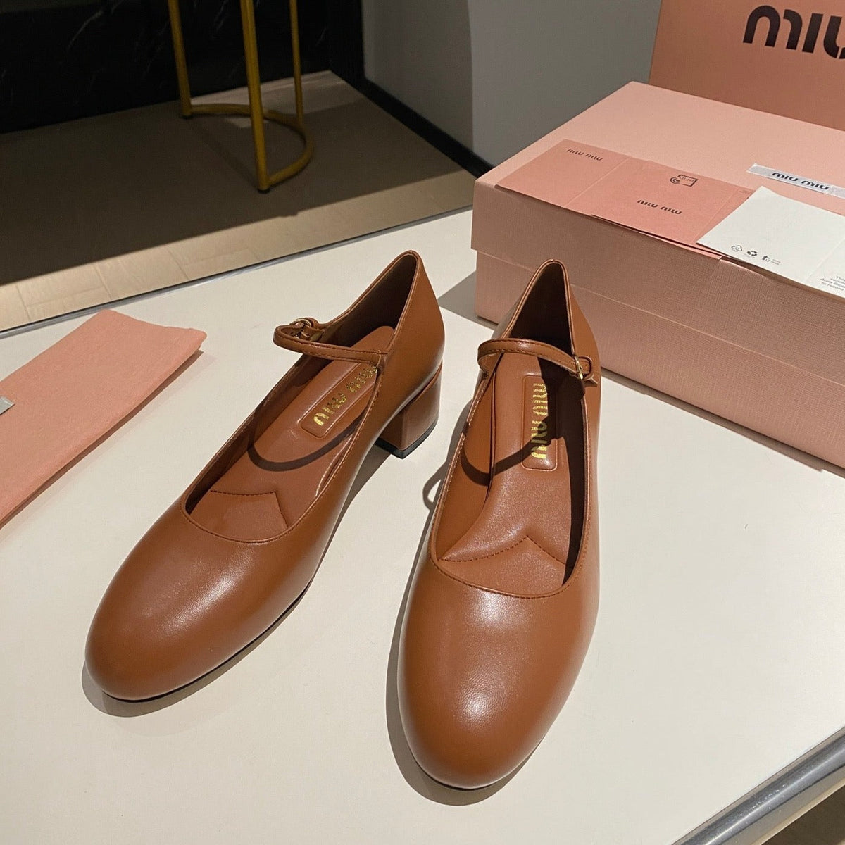 MARY JANE SHOES CLASSIC CARAMEL COLOR SHEEPSKIN
