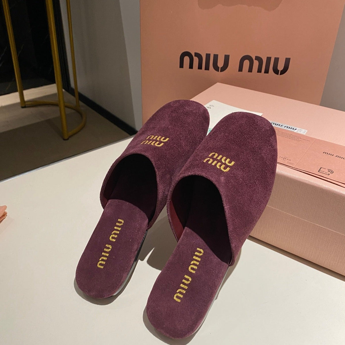 MULES SLIPPERS RETRO REBECCA PURPLE SUEDE