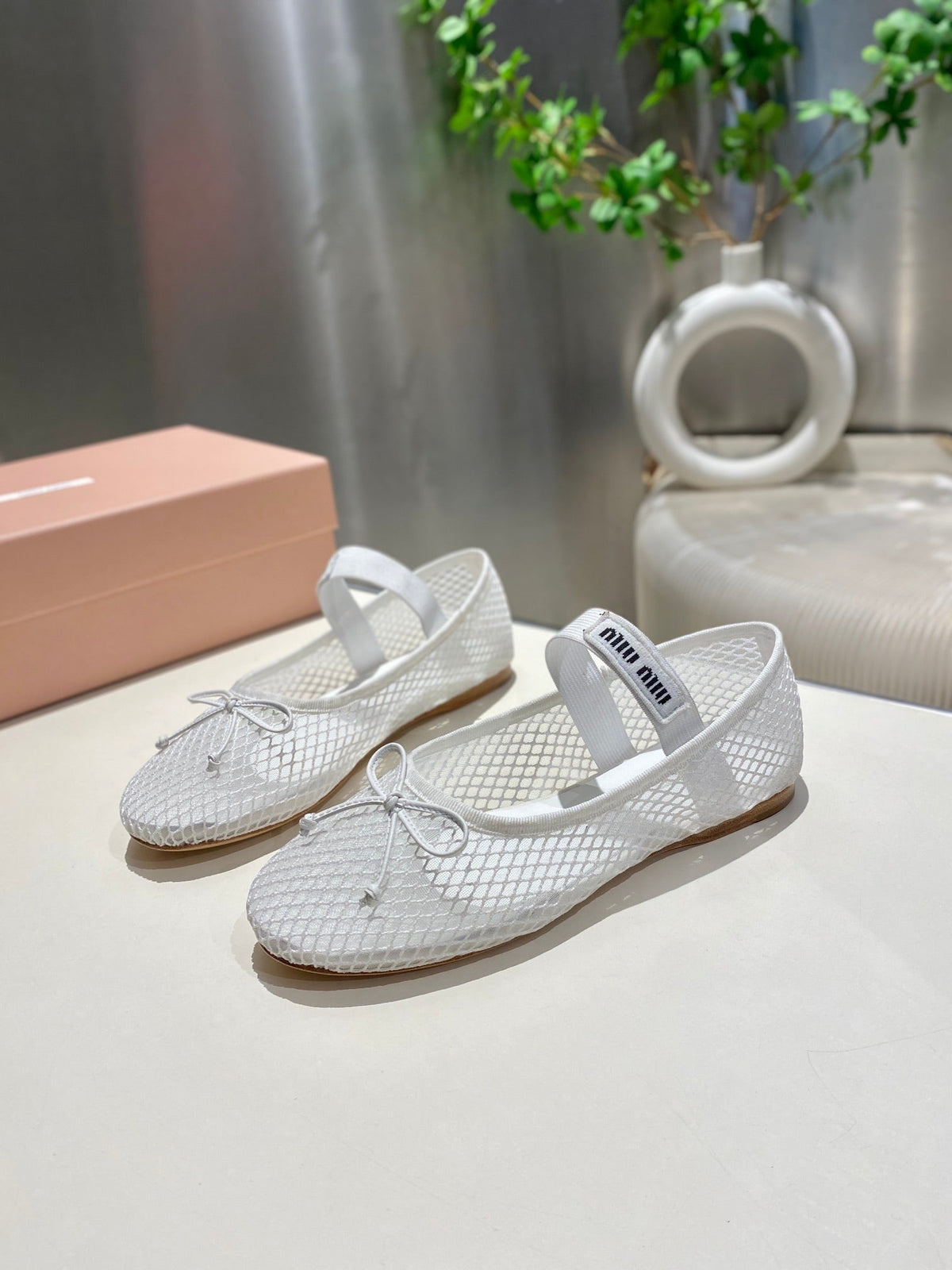 MARY JANE FLAT IN WHITE MESH