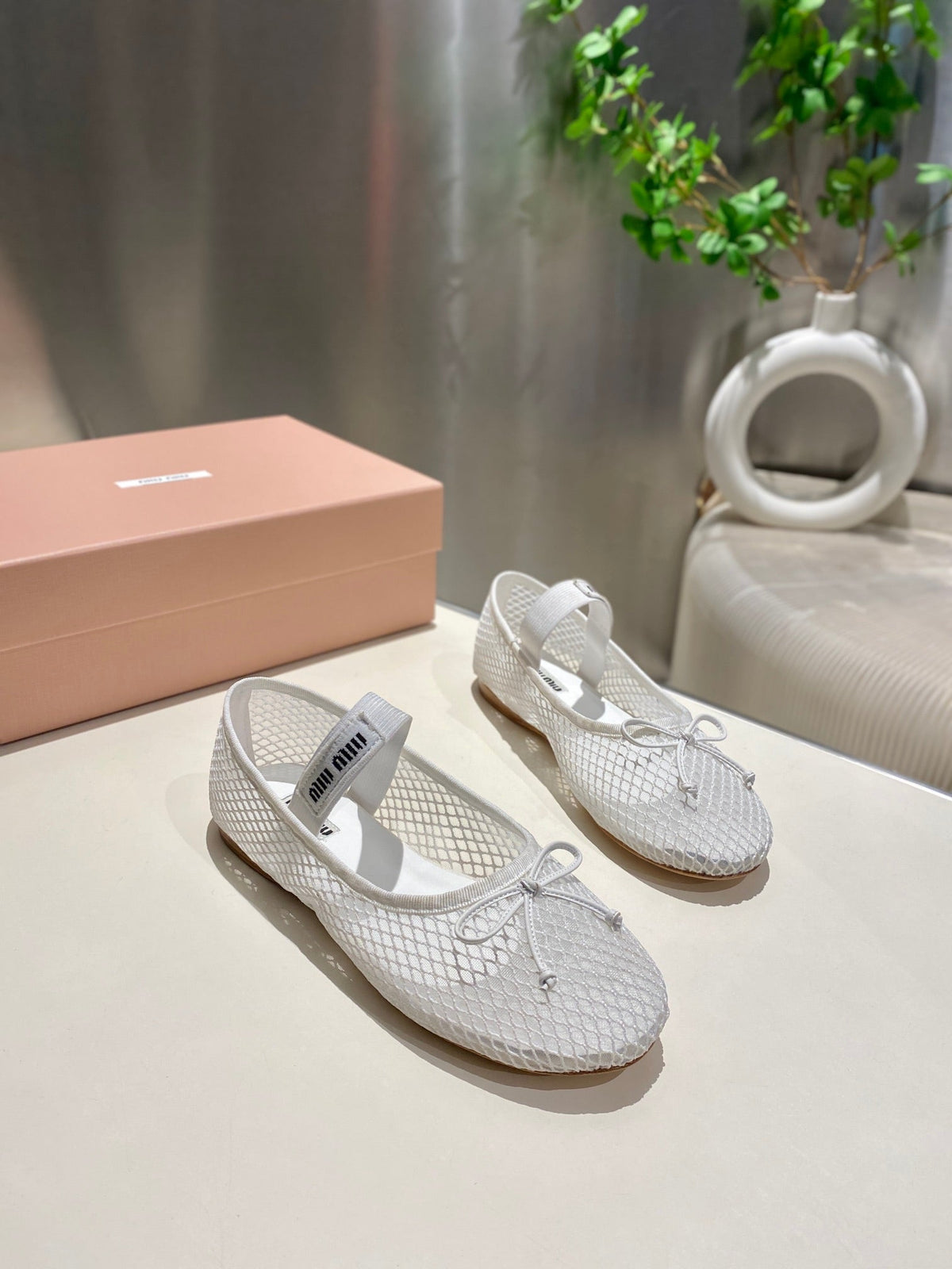 MARY JANE FLAT IN WHITE MESH