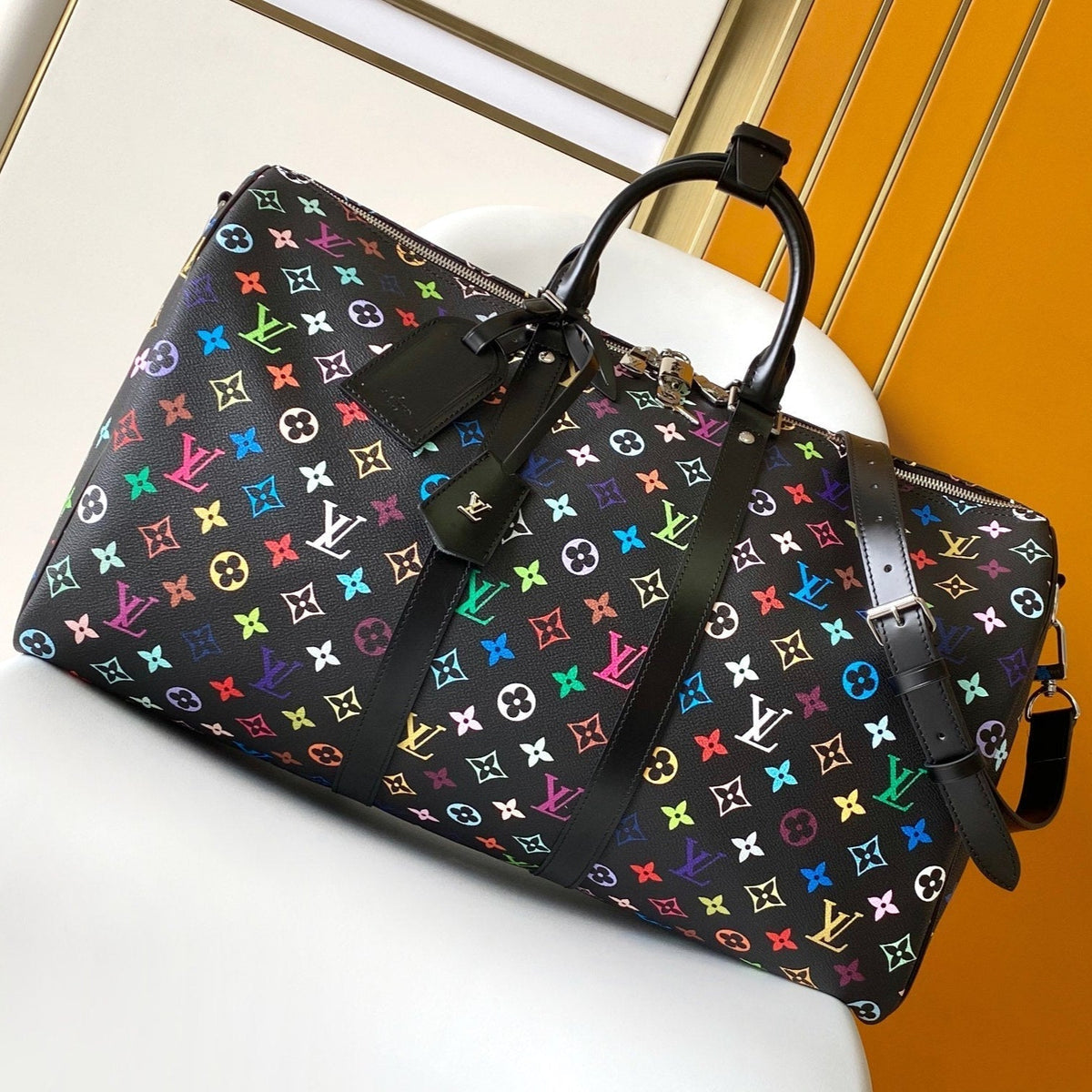 KEEPALL BANDOULIÈRE 50 BAG IN MULTICOLORED MONOGRAM COATED CANVAS