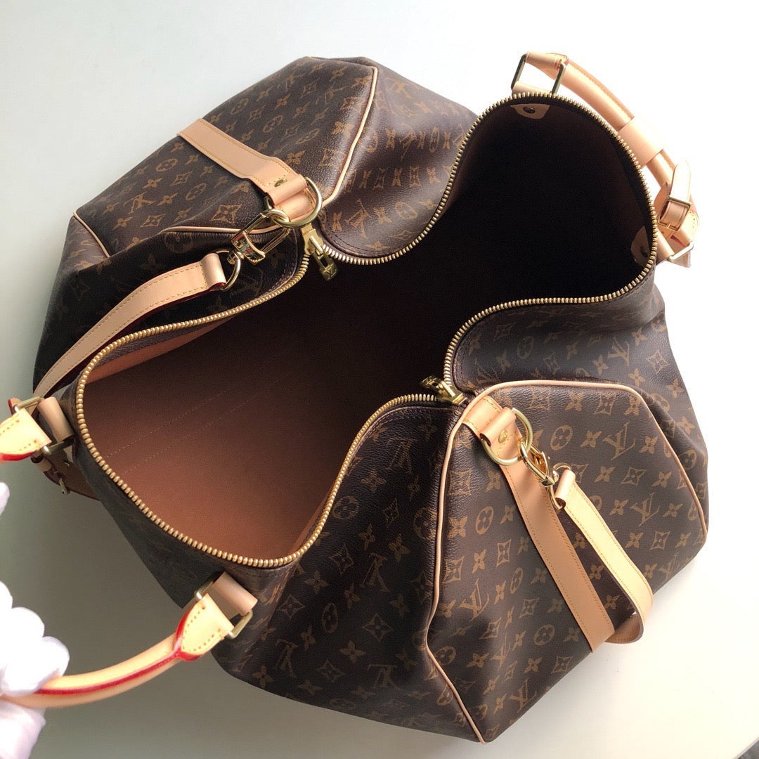 LV Monogram Canvas Keepall Bandoulière 55 Leather Duffle Bag