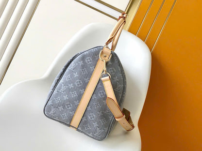 Louis Vuitton LV Keepall Denim bandouliere 55 Grey