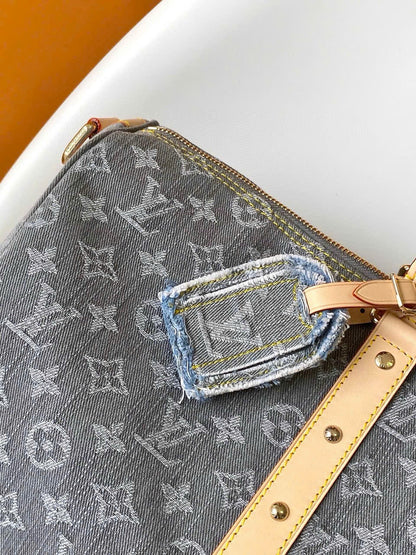 Louis Vuitton LV Keepall Denim bandouliere 55 Grey
