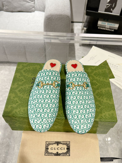 MEN'S MULE WITH HORSEBIT IN MINT GREEN MONOGRAM JACQUARD FABRIC