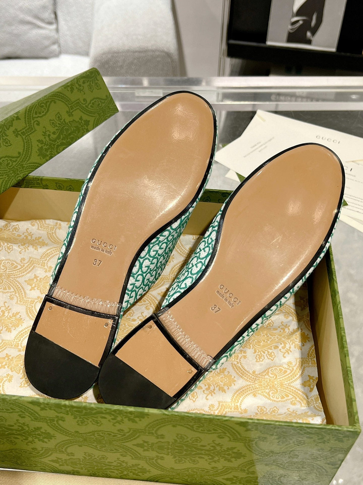 MEN'S MULE WITH HORSEBIT IN MINT GREEN MONOGRAM JACQUARD FABRIC