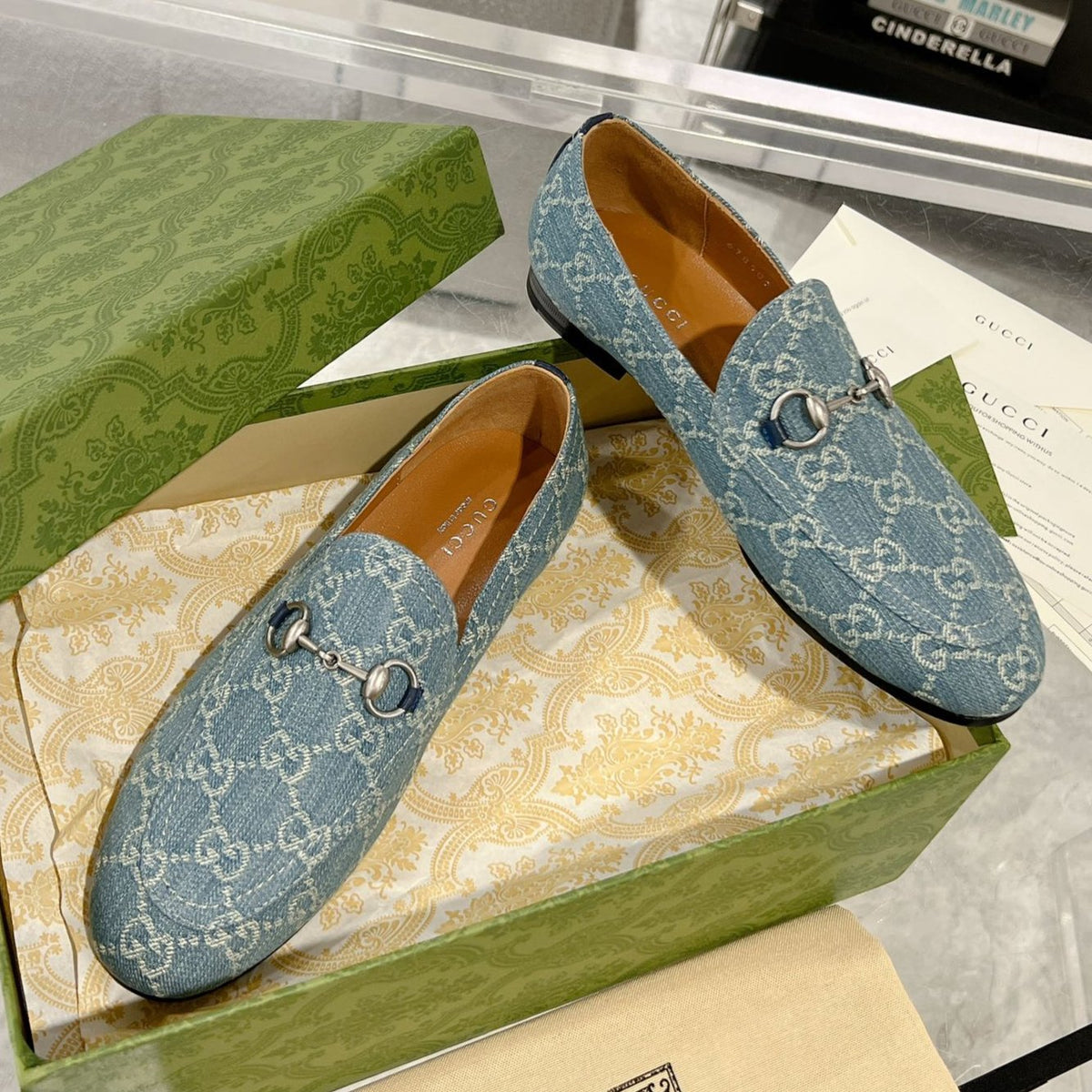 MEN'S LOAFER WITH HORSEBIT IN SAPHIRE BLUE MONOGRAM JACQUARD FABRIC