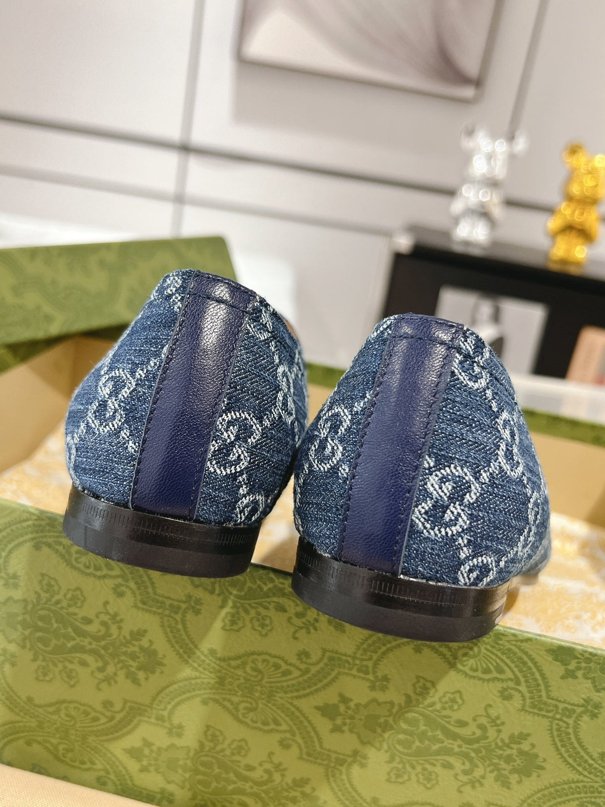MEN'S LOAFER WITH HORSEBIT IN DENIM BLUE MONOGRAM JACQUARD FABRIC