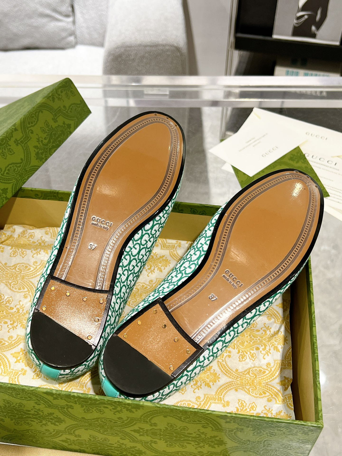 MEN'S LOAFER WITH HORSEBIT IN MINT GREEN MONOGRAM JACQUARD FABRIC