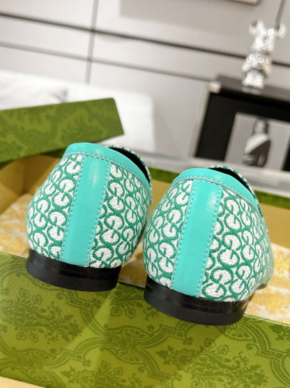 MEN'S LOAFER WITH HORSEBIT IN MINT GREEN MONOGRAM JACQUARD FABRIC