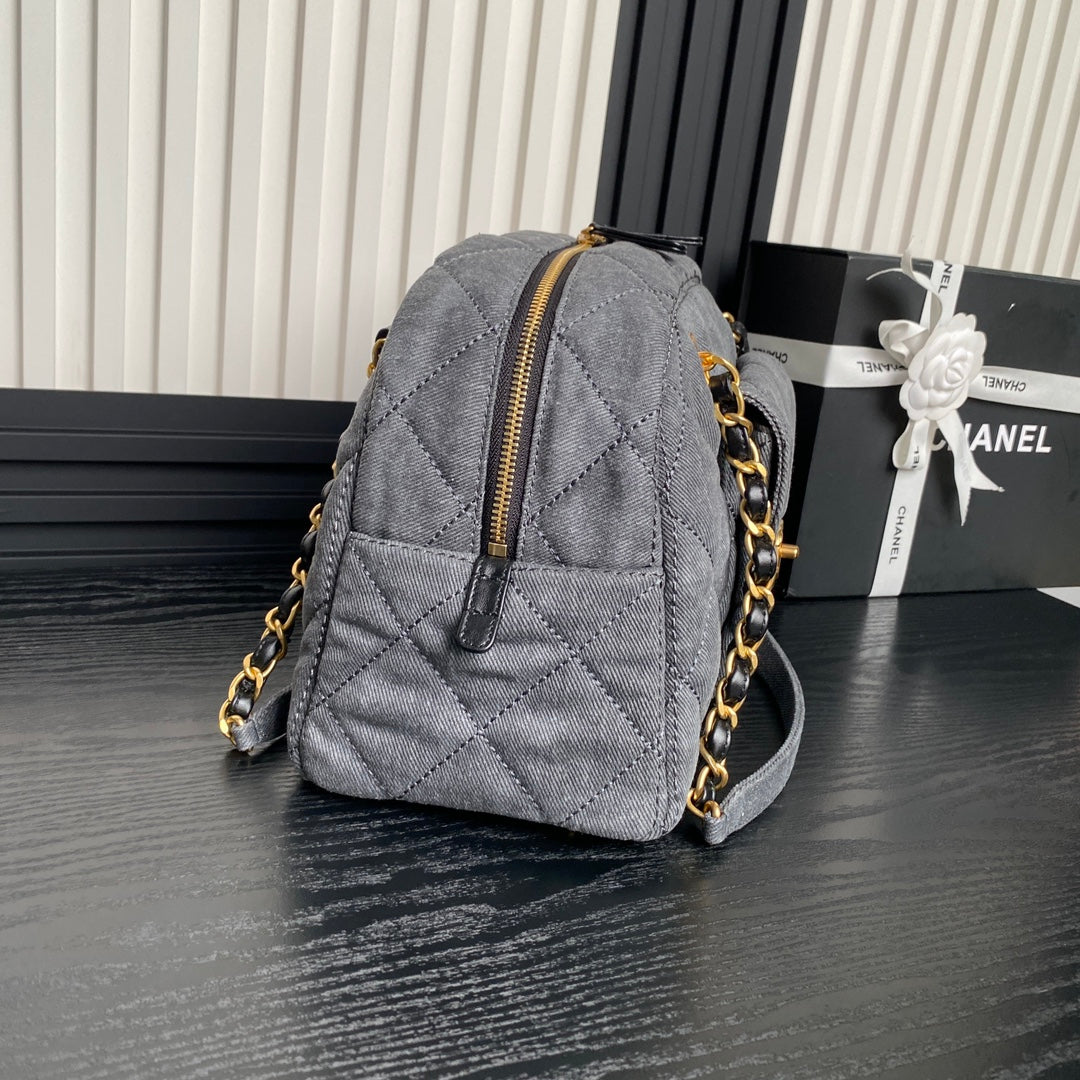 BOWLING BAG 33 IN SANTAS GRAY DENIM GOLD HARDWARE