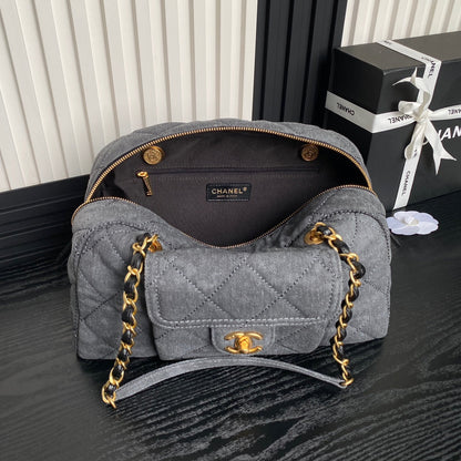 BOWLING BAG 33 IN SANTAS GRAY DENIM GOLD HARDWARE