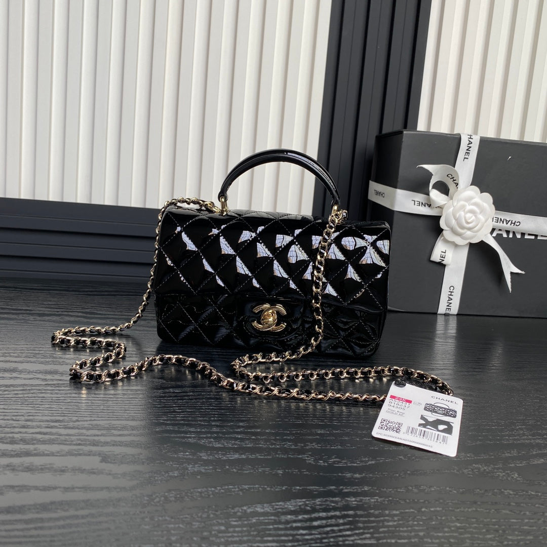 Chanel Patent Quilted Mini Top Handle Flap Bag