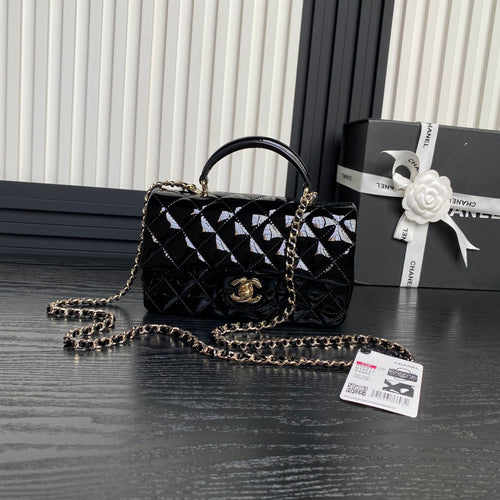 Chanel Patent Quilted Mini Top Handle Flap Bag