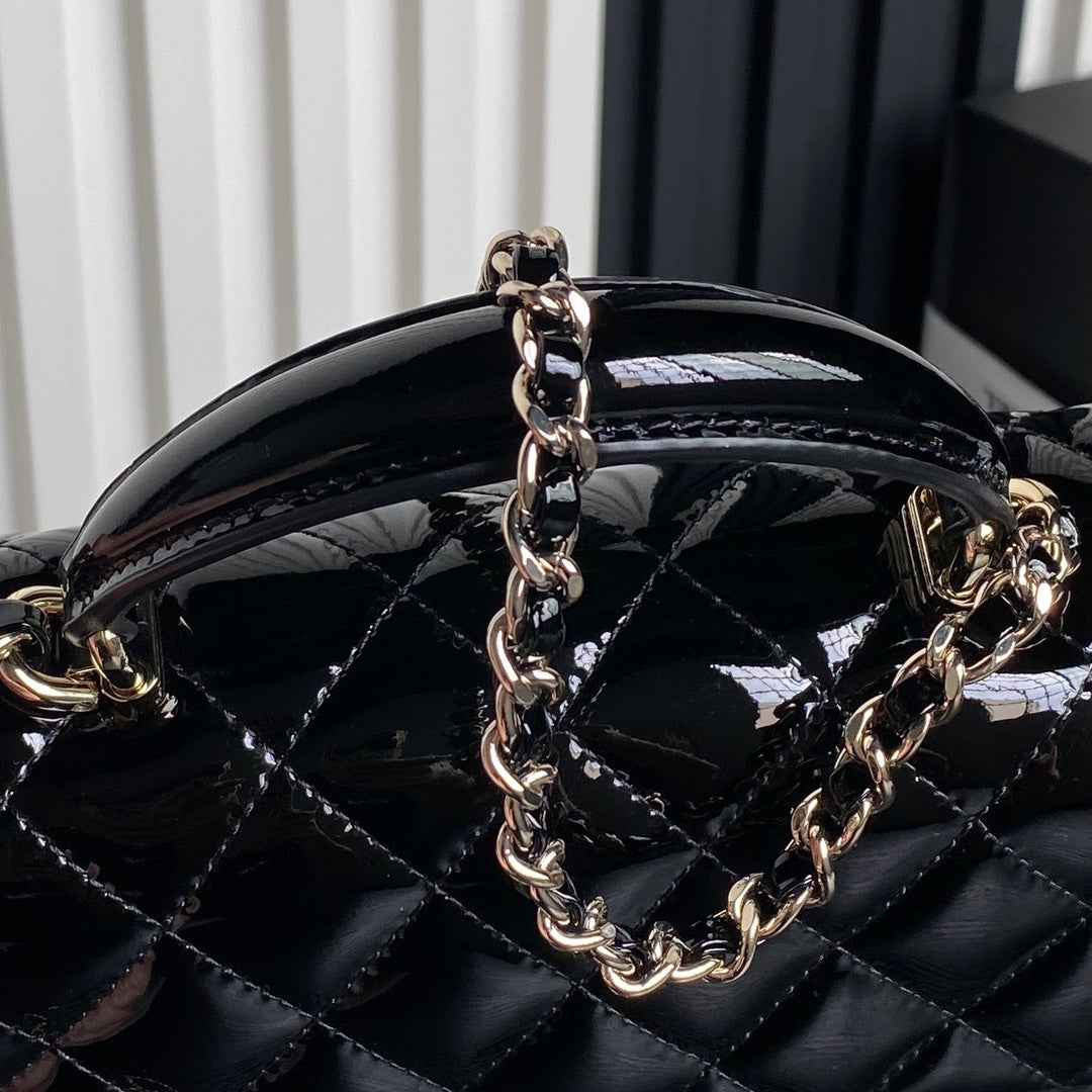 Chanel Patent Quilted Mini Top Handle Flap Bag