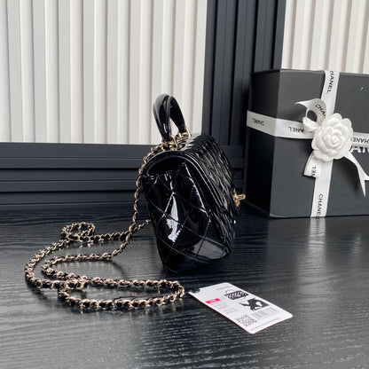 Chanel Patent Quilted Mini Top Handle Flap Bag