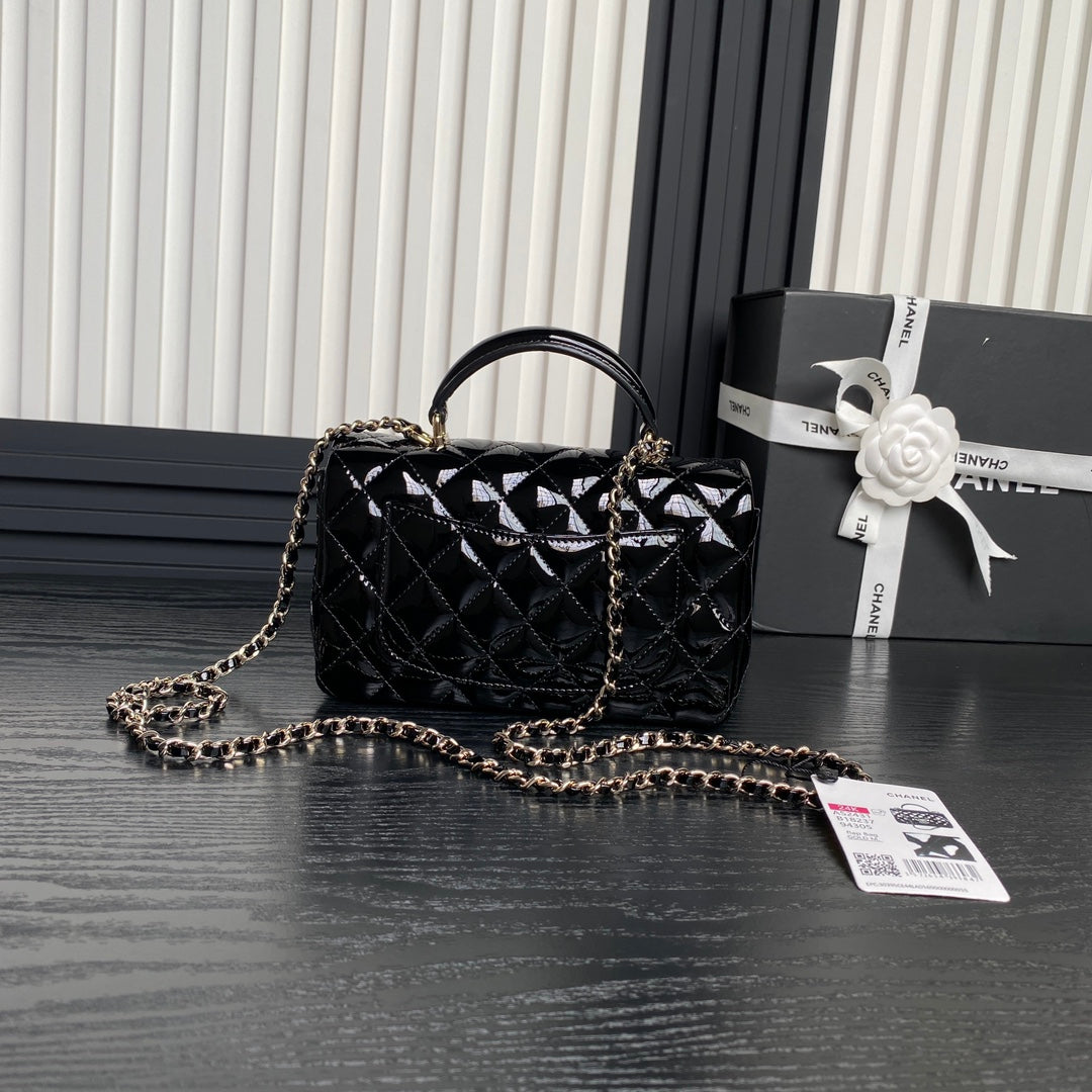 Chanel Patent Quilted Mini Top Handle Flap Bag
