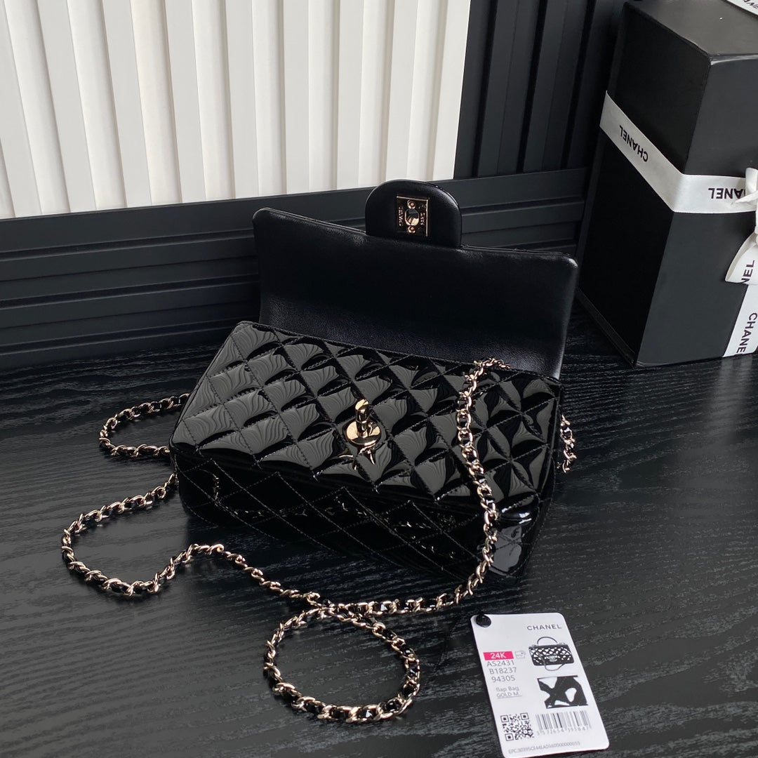 Chanel Patent Quilted Mini Top Handle Flap Bag