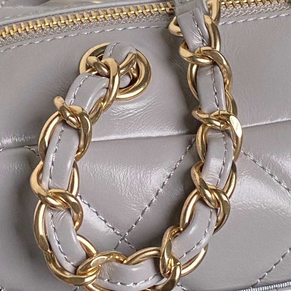 BOWLING BAG 29 IN GREY CALFSKIN GOLD HARDWARE