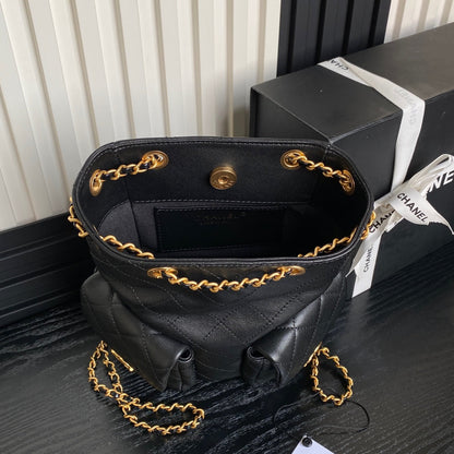 BUCKET BACKPACK 24 IN BLACK LAMBSKIN GOLD HARDWARE