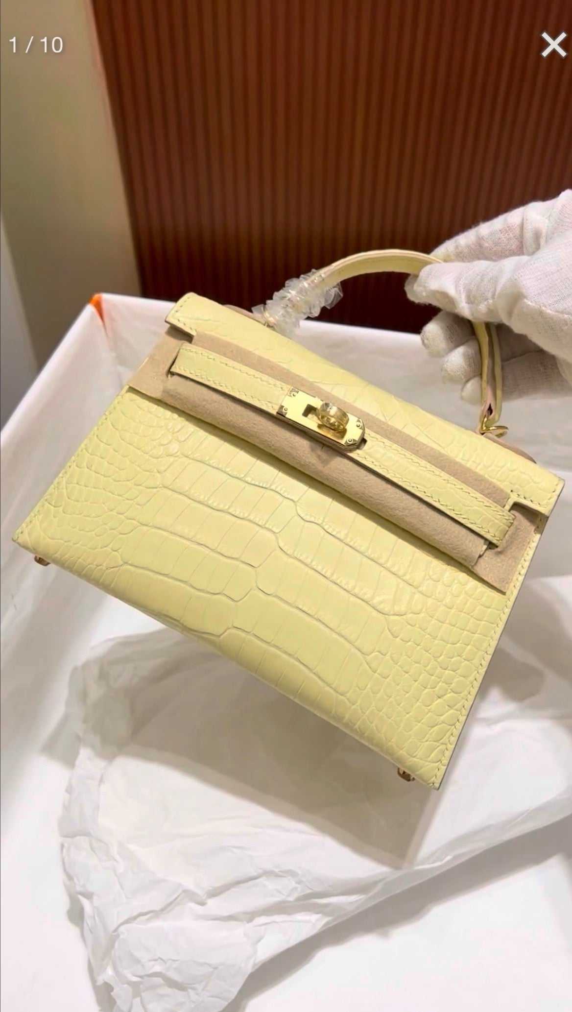 Hermes Kelly 20 Yellow Crocodile Leather