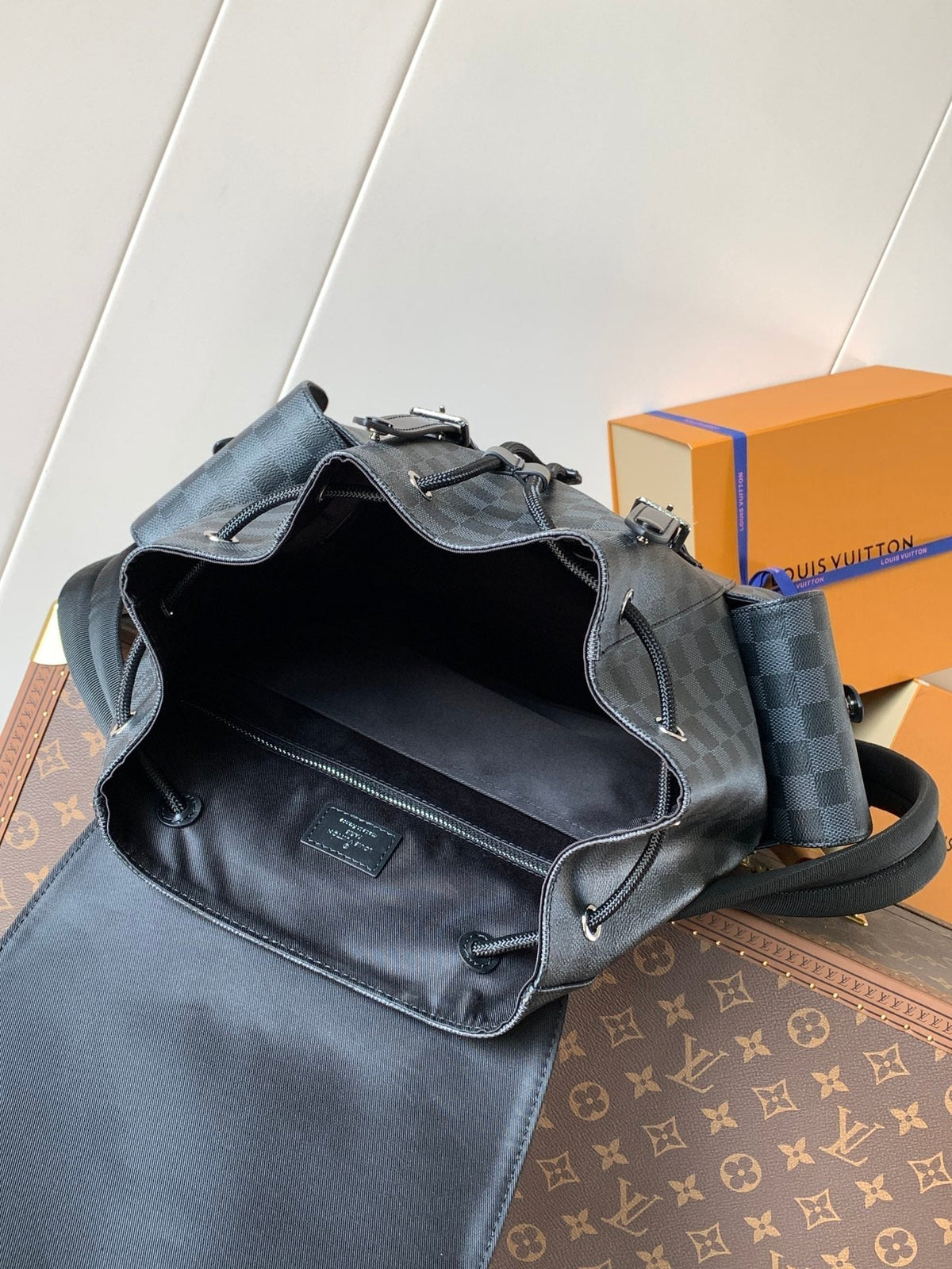CHRISTOPHER MM BACKPACK 47 IN BLACK DAMIER GRAPHITE CANVAS