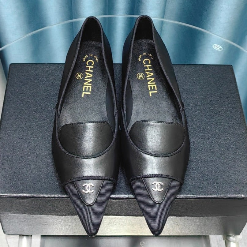 BALLET FLAT BLACK SHEEPSKIN POINTED TOE