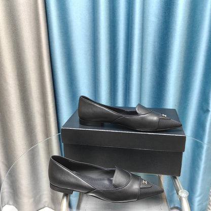 BALLET FLAT BLACK SHEEPSKIN POINTED TOE