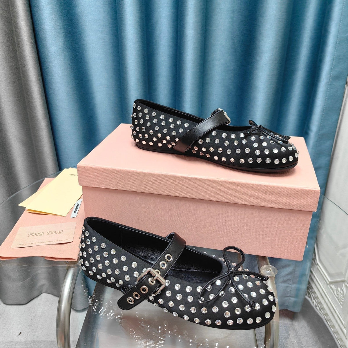 MARY JANE SHOES BLACK COWHIDE WITH DIAMOND