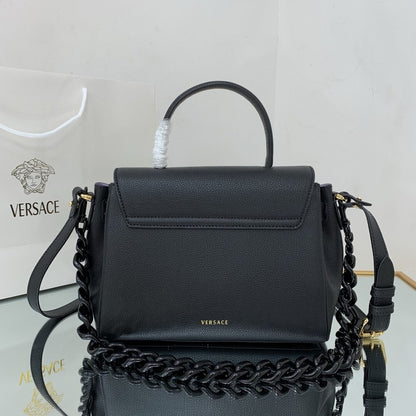 Versace La Medusa medium top handle bag in black grained leather