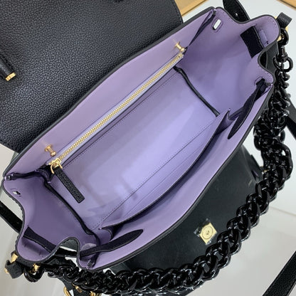 Versace La Medusa medium top handle bag in black grained leather