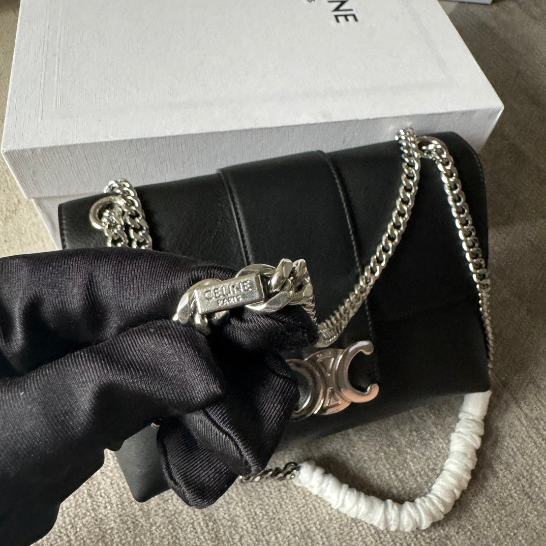 MEDIUM CELINE VICTOIRE BAG 25 IN BLACK CALFSKIN SILVER HARDWARE