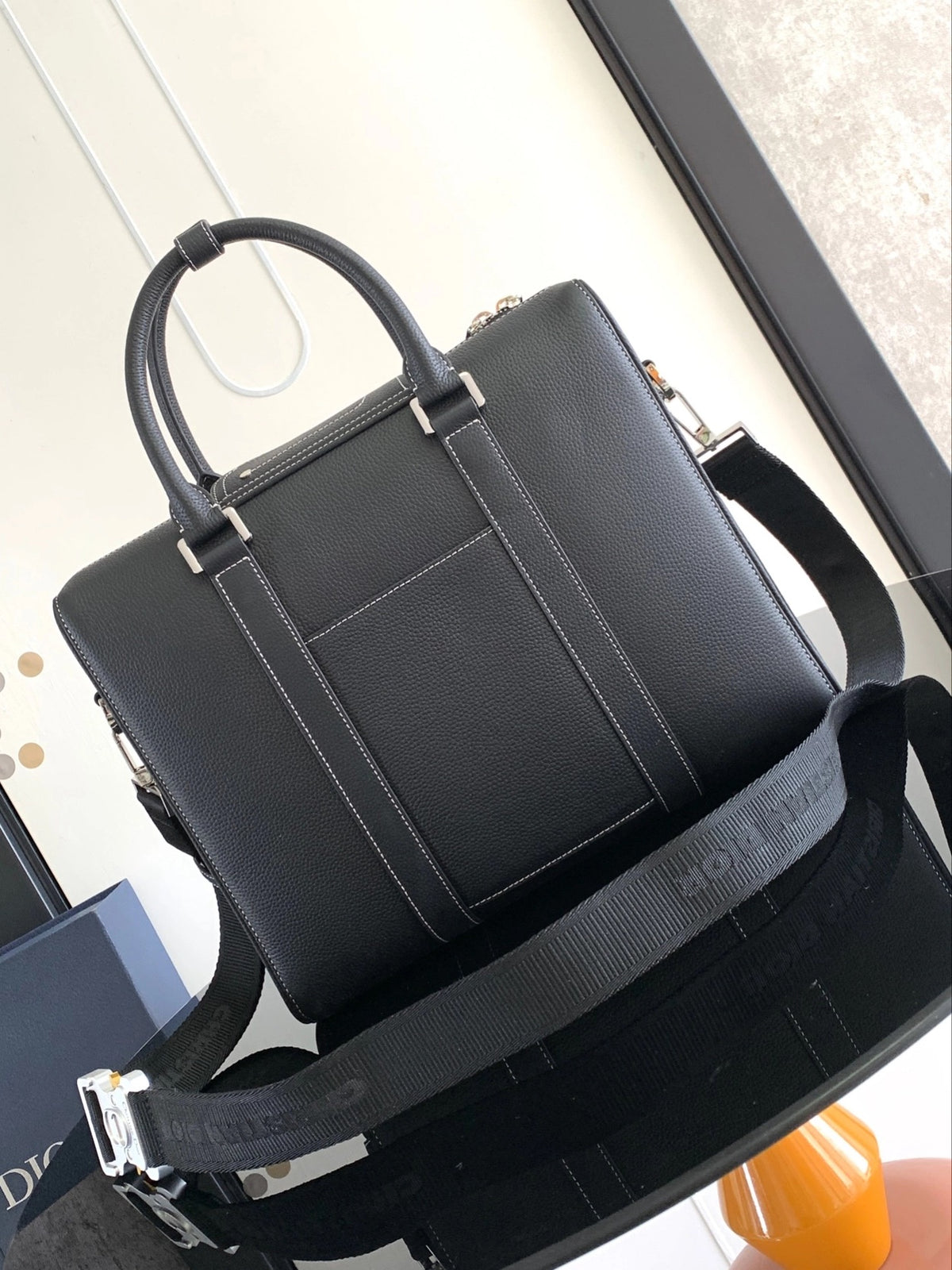 Dior Lingot Briefcase in black grained calfskin leather