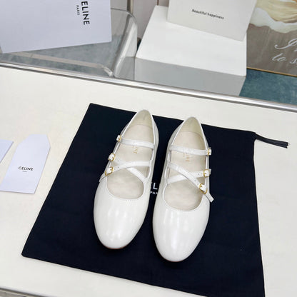 BALLET FLAT WITH CROSSOVER STRAP IN WHITE LAMBSKIN
