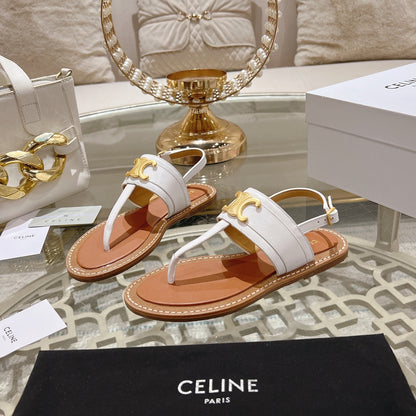 LYMPIA TRIOMPHE THONG IN CALFSKIN WHITE