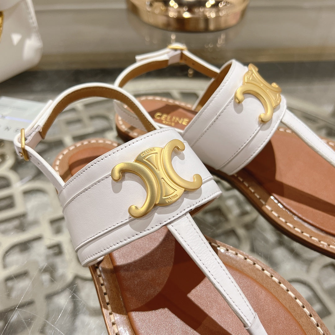 LYMPIA TRIOMPHE THONG IN CALFSKIN WHITE
