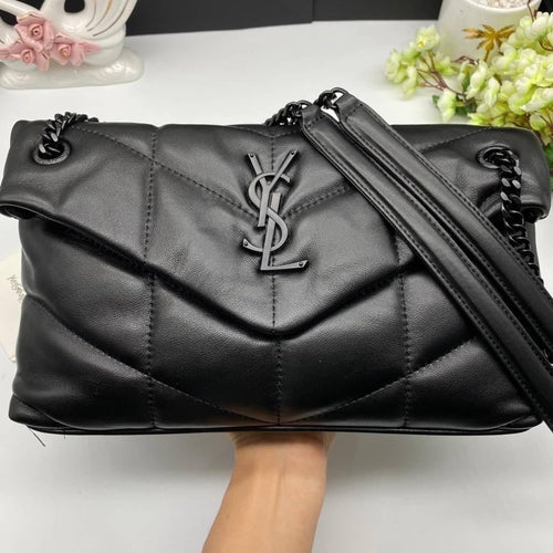 Saint Laurent Small Loulou Puffer shoulder bag in black with Chain Strap