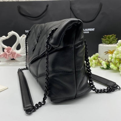 Saint Laurent Small Loulou Puffer shoulder bag in black with Chain Strap
