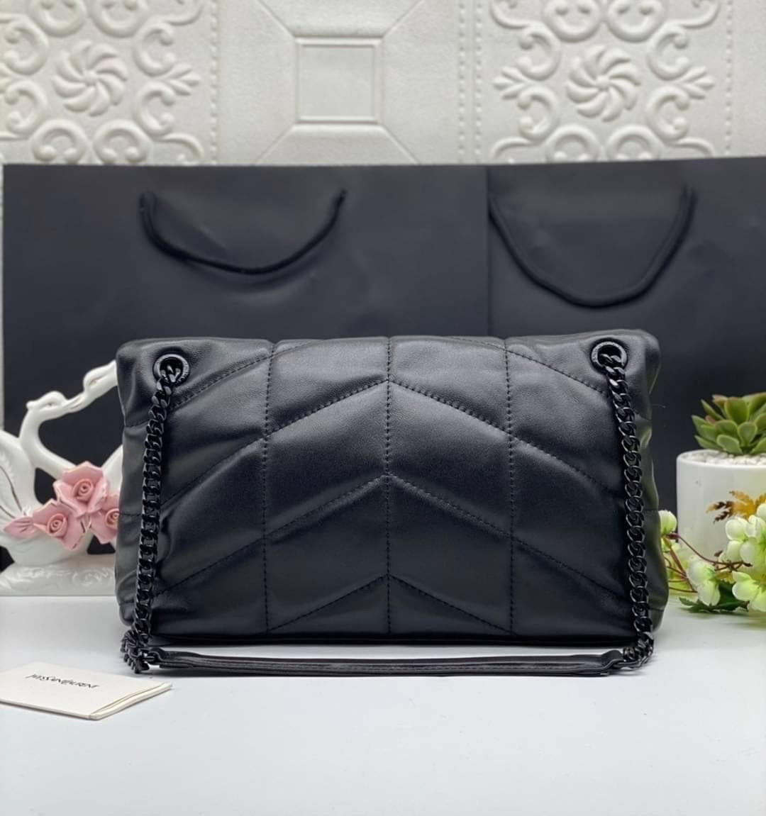 Saint Laurent Small Loulou Puffer shoulder bag in black with Chain Strap
