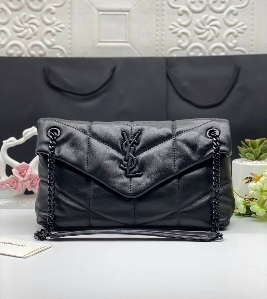 Saint Laurent Small Loulou Puffer shoulder bag in black with Chain Strap