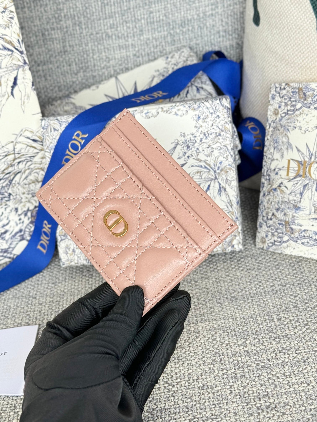 CARO FREESIA CARD HOLDER 10 IN BABY PINK CANNAGE CALFSKIN