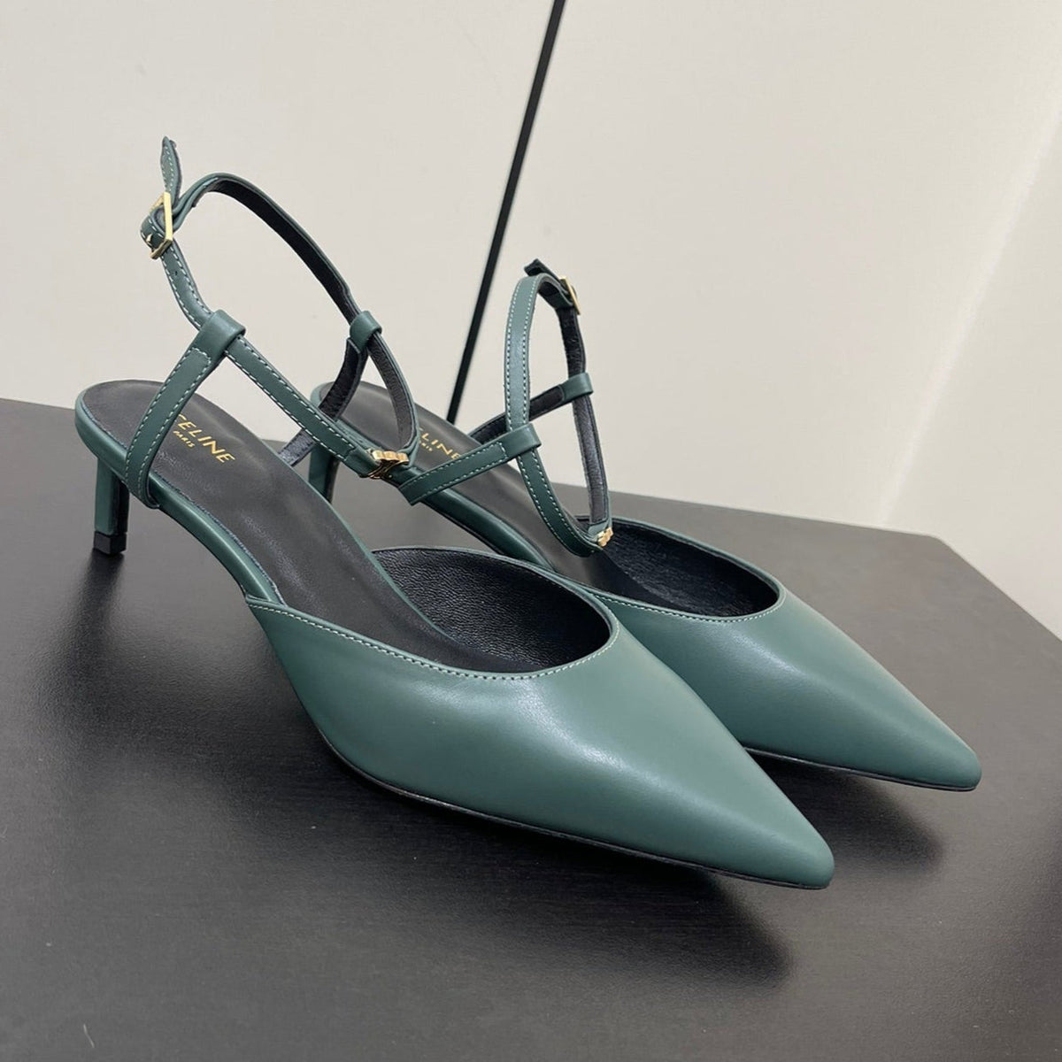 MORRAINE SLINGBACK PUMPS IN TEAL GREEN CALFSKIN