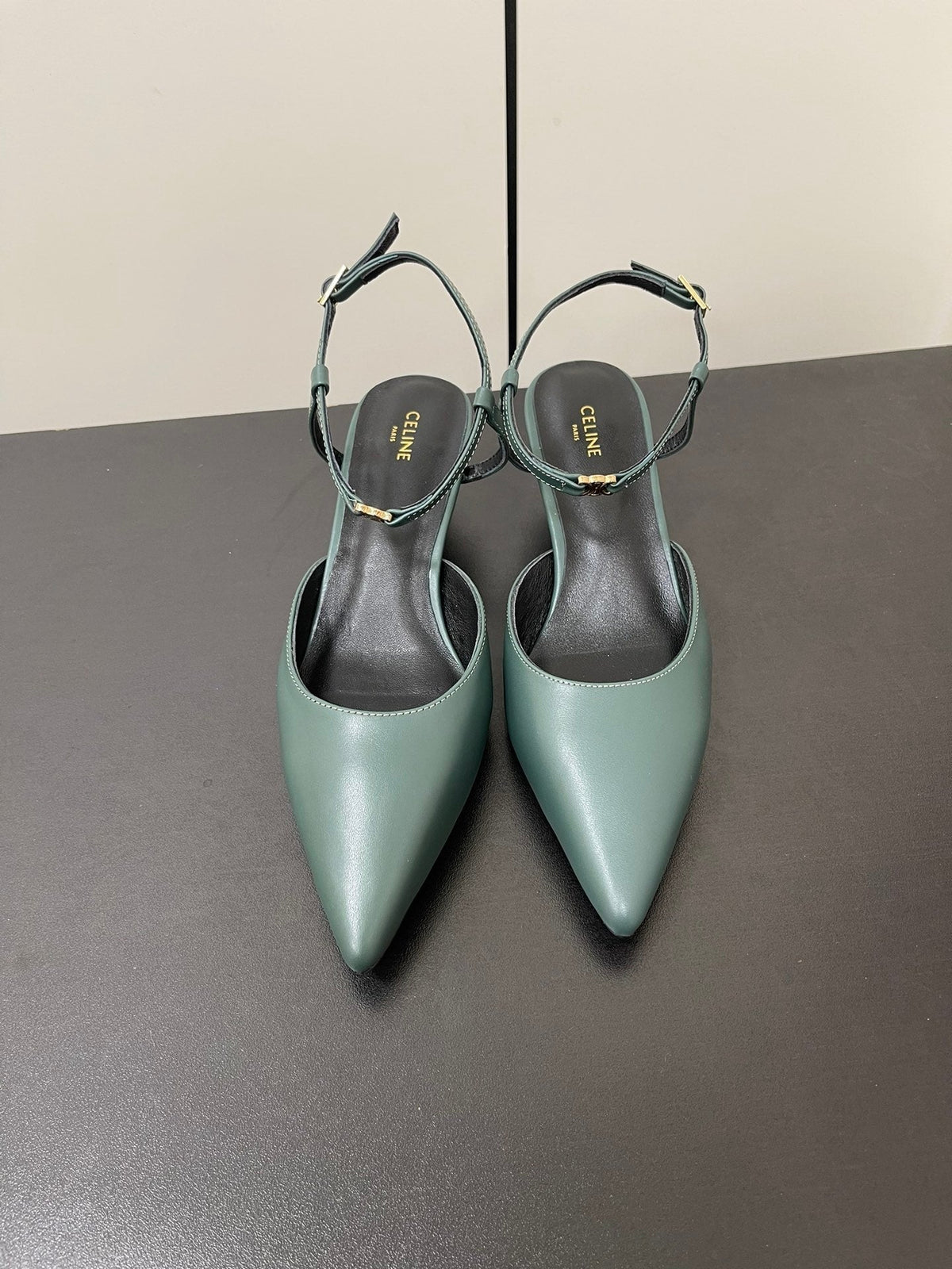 MORRAINE SLINGBACK PUMPS IN TEAL GREEN CALFSKIN