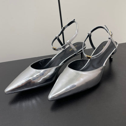 MORRAINE SLINGBACK PUMPS IN SILVER CALFSKIN