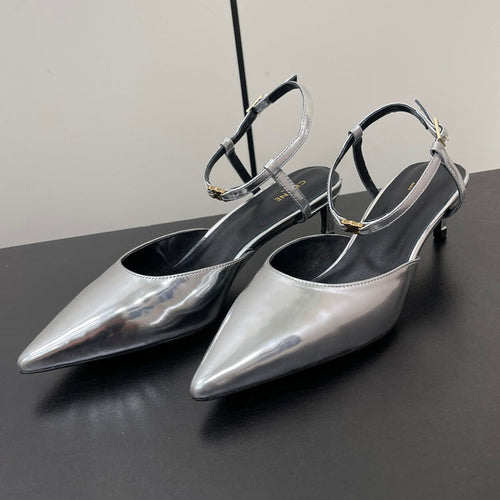 MORRAINE SLINGBACK PUMPS IN SILVER CALFSKIN