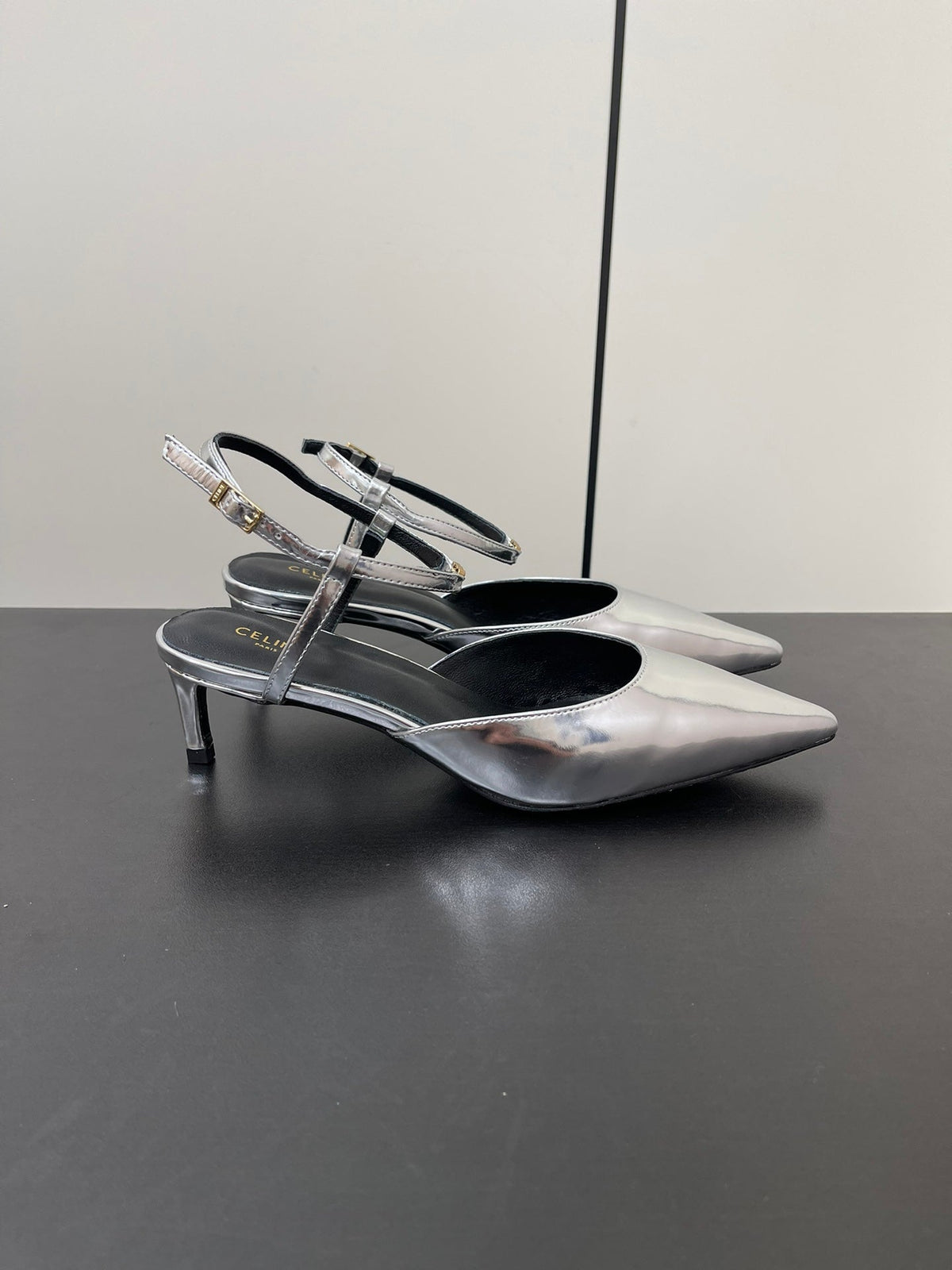MORRAINE SLINGBACK PUMPS IN SILVER CALFSKIN
