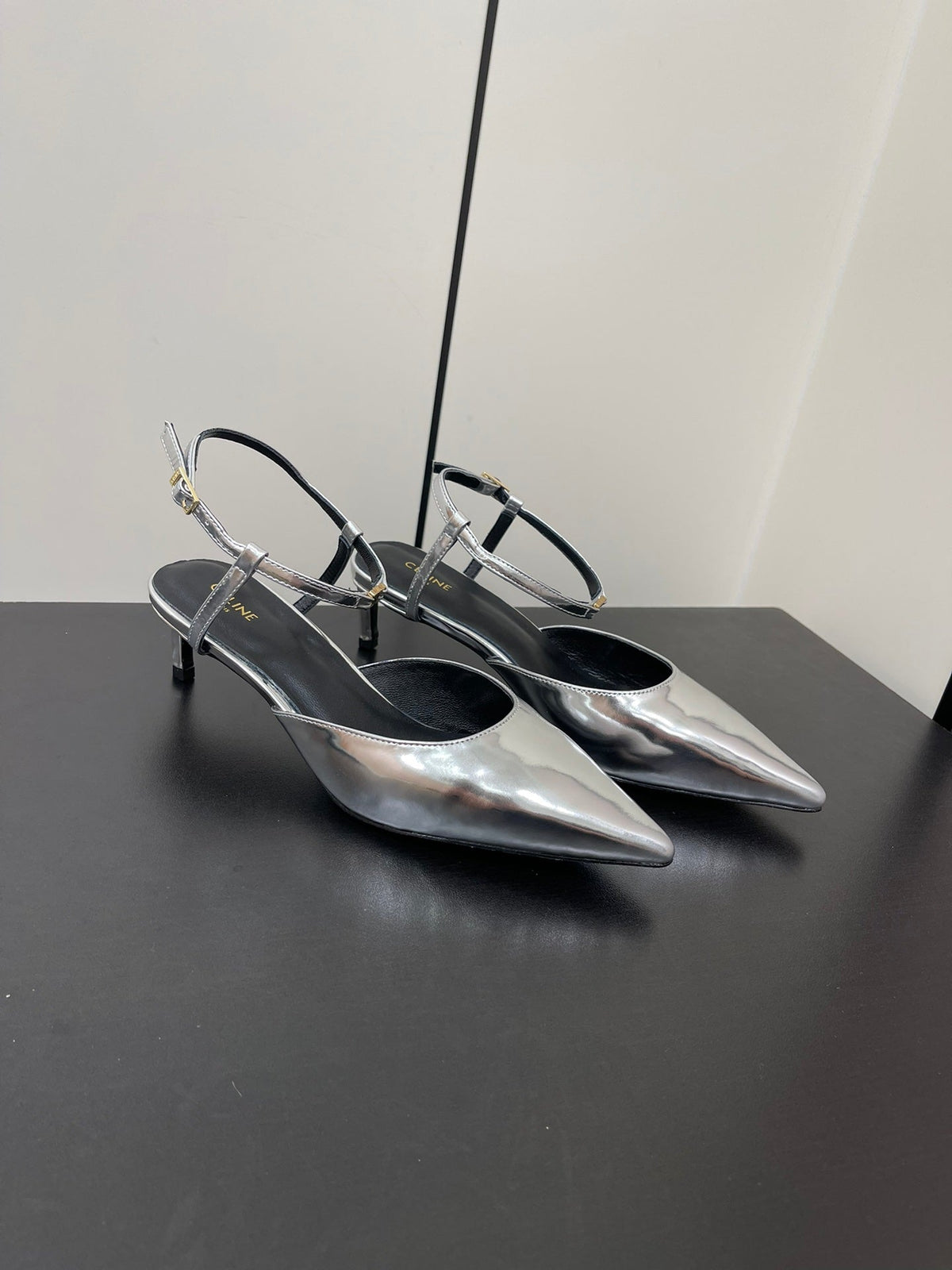 MORRAINE SLINGBACK PUMPS IN SILVER CALFSKIN