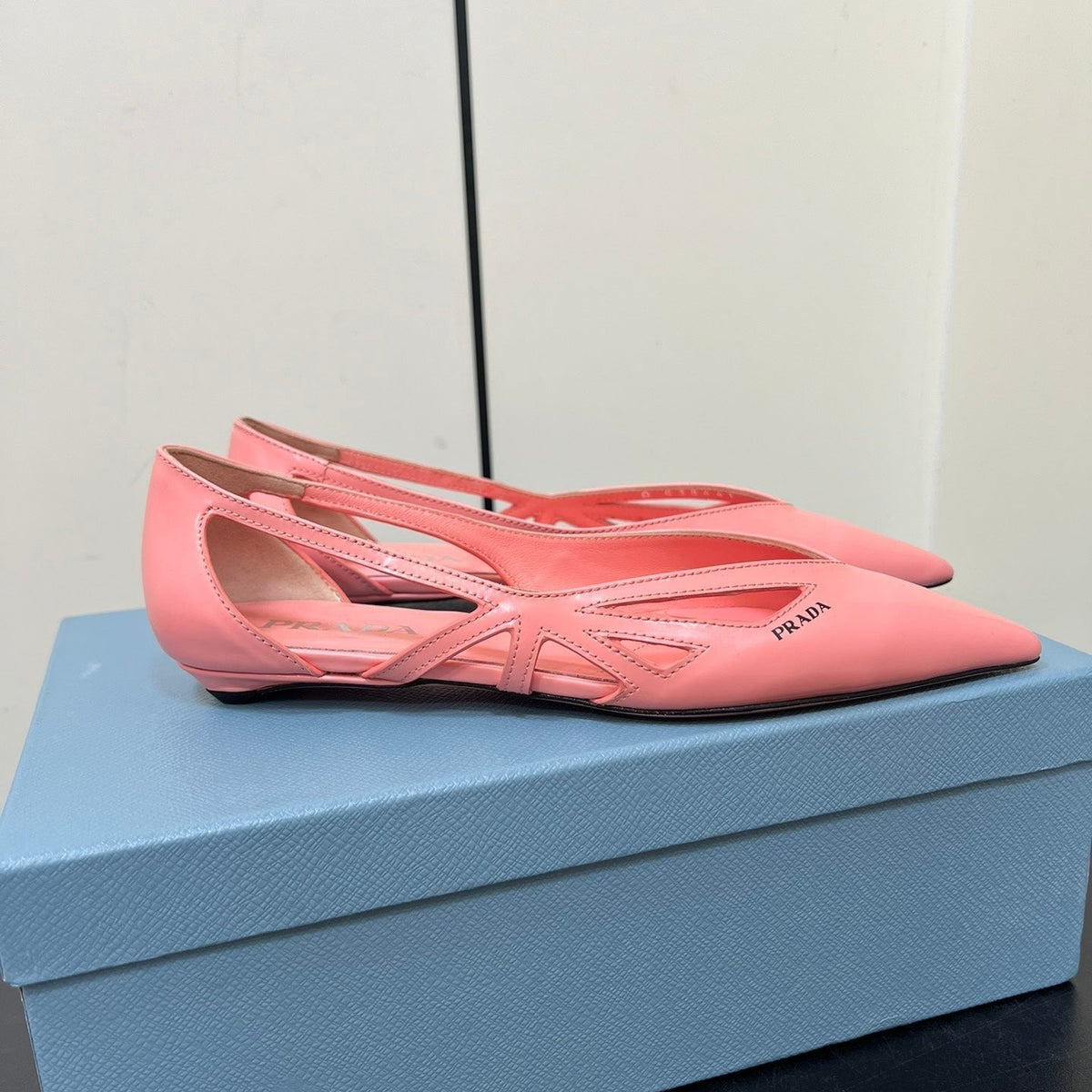 BRUSHED CUT-OUT BALLERINA FLAT IN SALMON PINK CALFSKIN