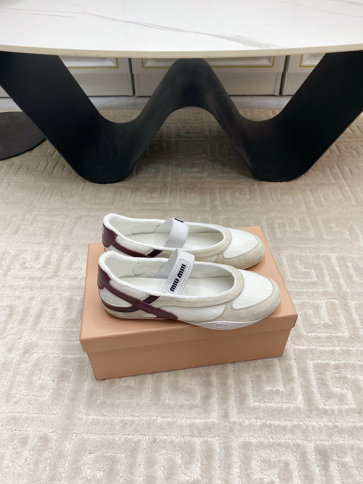BALLET FLAT SHOES IN WHITE MESH AND BEIGE SUEDE
